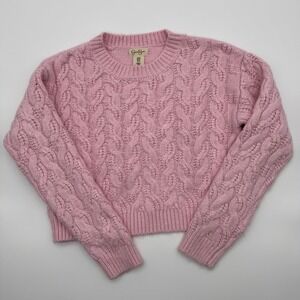 Jessica Simpson Pink Cable Knit Cropped Sweater Womens Small Crew Neck